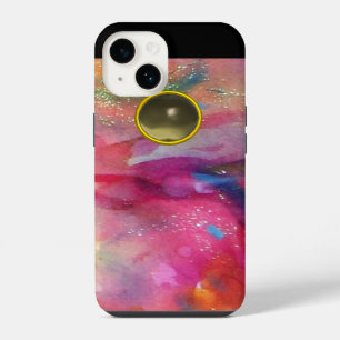 Funda Para iPhone 14 FUCsia AZUL ROSA ABSTRACTO Ágata Gris Piedra Preci