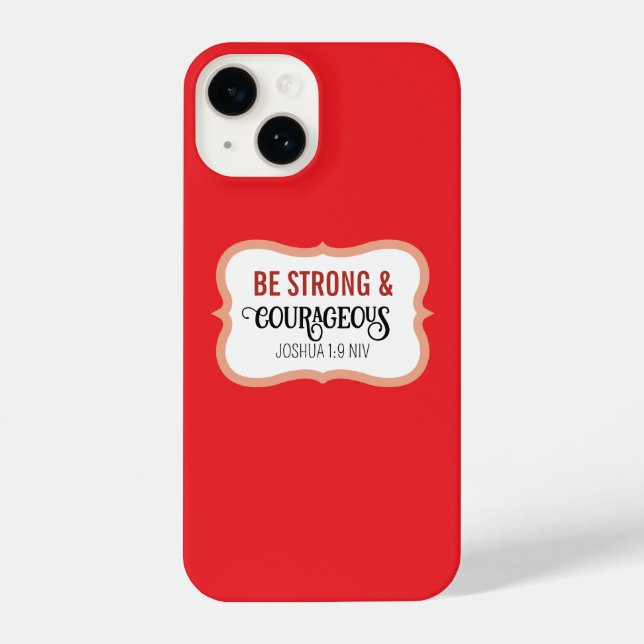 Funda Para iPhone Fuerte y Valiente Versículo Bíblico Simple Rojo (Reverso )
