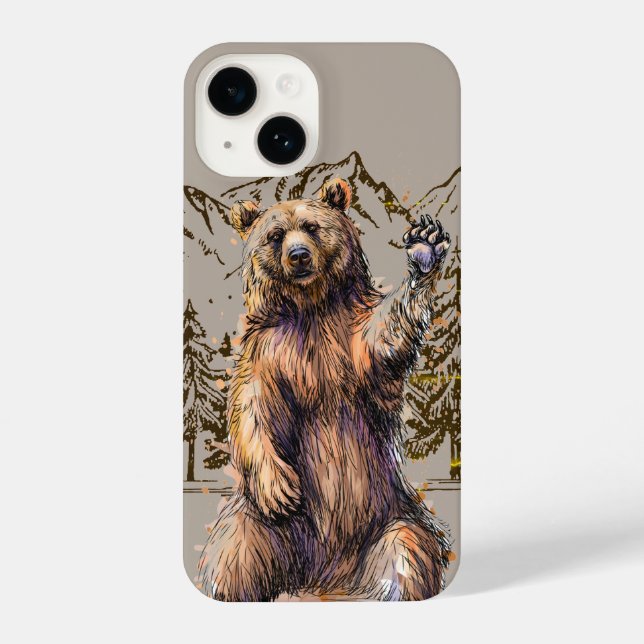 Funda Para iPhone Fun Grizzly Bear Wildlife Nature Arte Animal (Reverso )