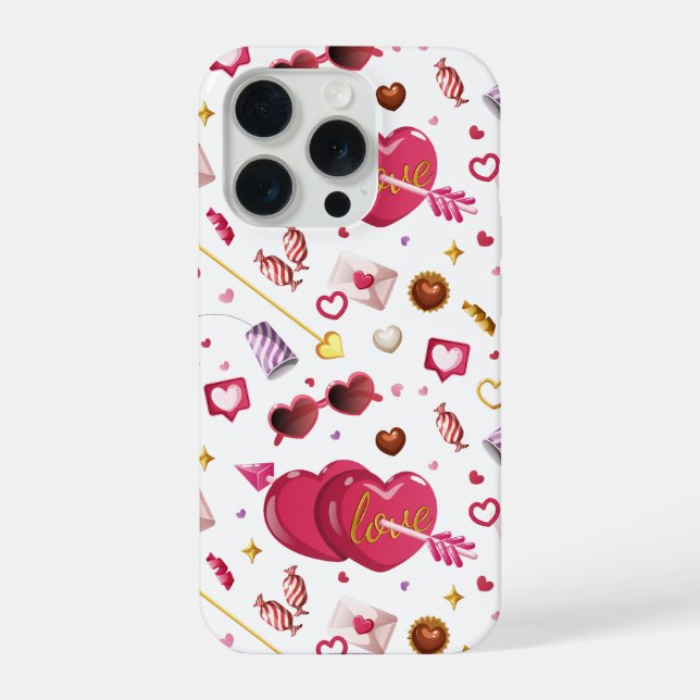 Funda Para iPhone Fun Pink Heart & Valentine Candy Treats Pattern (Reverso )