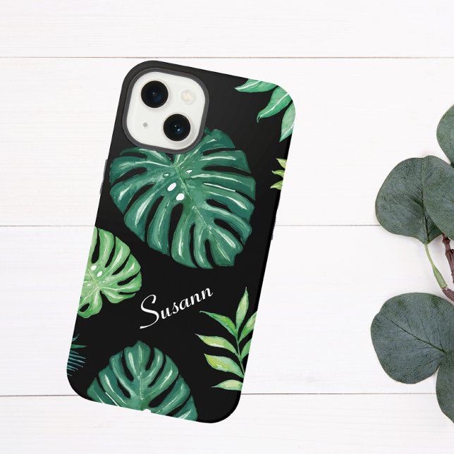 Funda Para iPhone Funda de teléfono con patrón de hoja tropical negr (Subido por el creador)