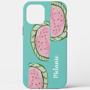 Funda Para iPhone 12 Pro Max Fundas de agua Monograma de sandía rosa azul turqu