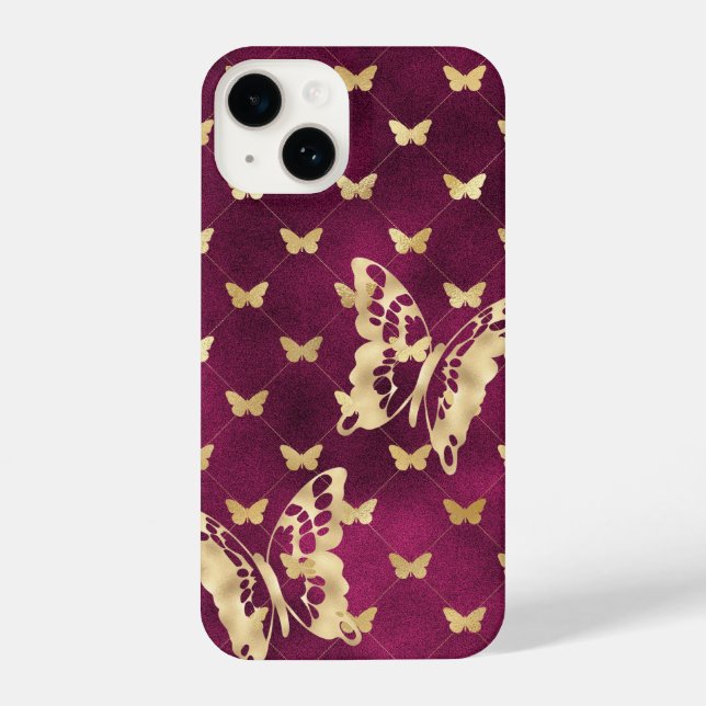 Funda Para iPhone Fundas de Burgundy Velvet Golden Butterflies iPhon (Reverso )