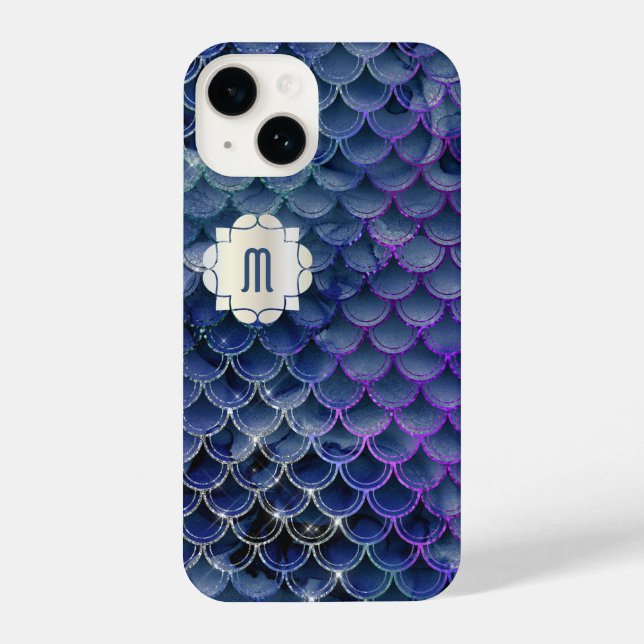 Funda Para iPhone Fundas del Monograma azul y púrpura del iPhone 14 (Reverso )