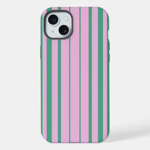 Fundas para iPhone 15 Plus con Rayas Verdes y Rosa