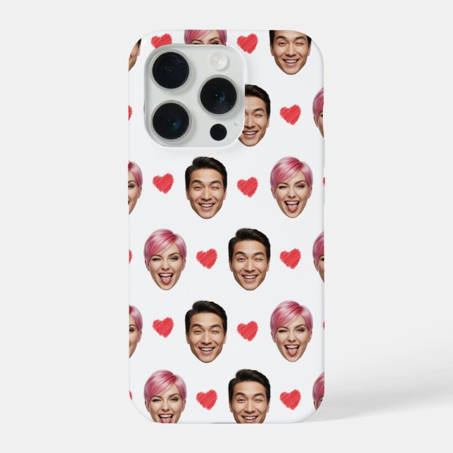 Funda Para iPhone Funny Custom Couple Faces Pattern Red Hearts (Reverso )