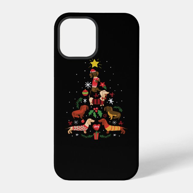 Funda Para iPhone Funny Dachshund Christmas Tree (Reverso )