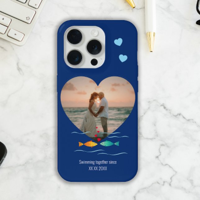 Funda Para iPhone Funny Fish Pun Custom Photo Valentine's Day (Romantic Valentine's day photo case for iphone with custom text, date and heart photo)