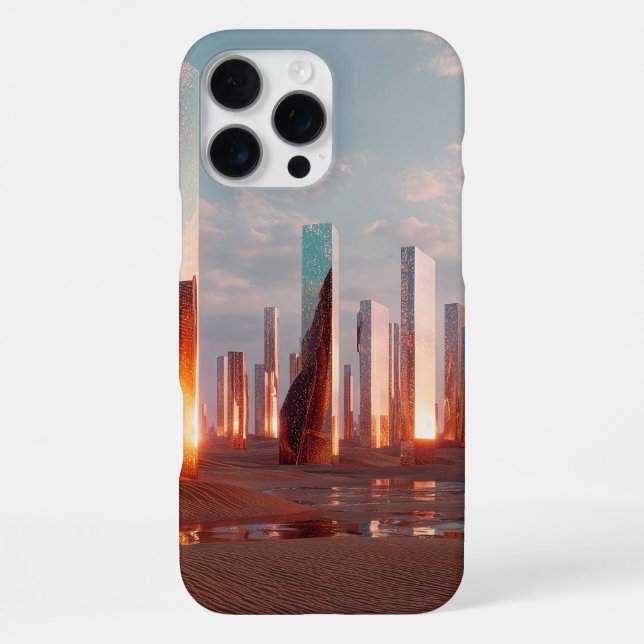 Funda Para iPhone Futuristic Surreal Mirror Towers In Desert (Reverso )