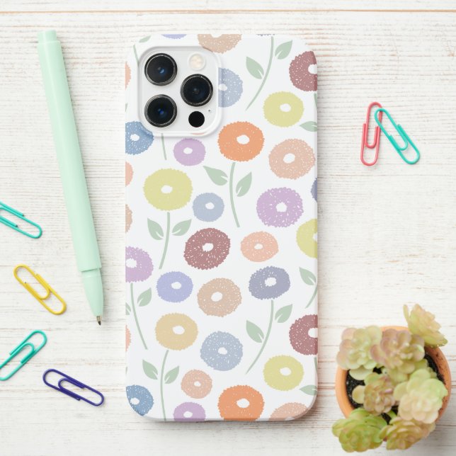 Funda Para iPhone Fuzzy Flower Rpt Pattern Pastels on White (En el escritorio)