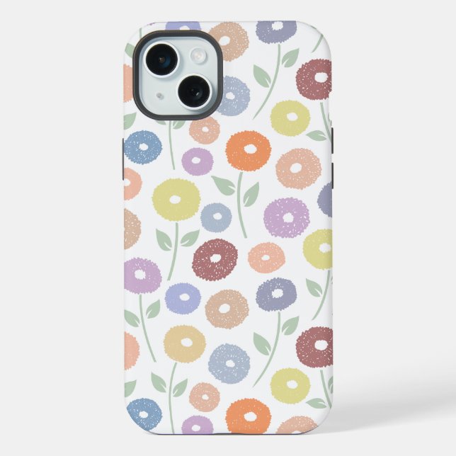 Funda Para iPhone Fuzzy Flower Rpt Pattern Pastels on White (Reverso )