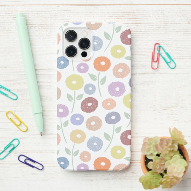 Funda Para iPhone Fuzzy Flower Rpt Pattern Pastels on White (En el escritorio)
