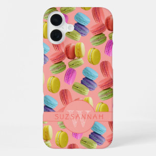 Funda Para iPhone 16 Plus Galletas Macarón Patrón Arcoíris con Nombre Monogr