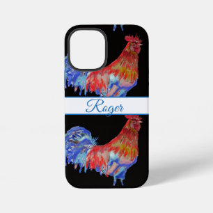 Funda Para iPhone 12 Mini Gallo Rojo Nombre de Hombre de Acuarela Azul