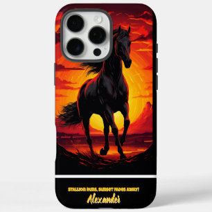 Funda Para iPhone 16 Pro Max Galopas de caballos negros al atardecer