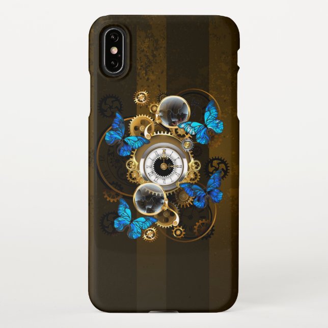 Funda Para iPhone Gases de vapor y mariposas azules (Reverso)