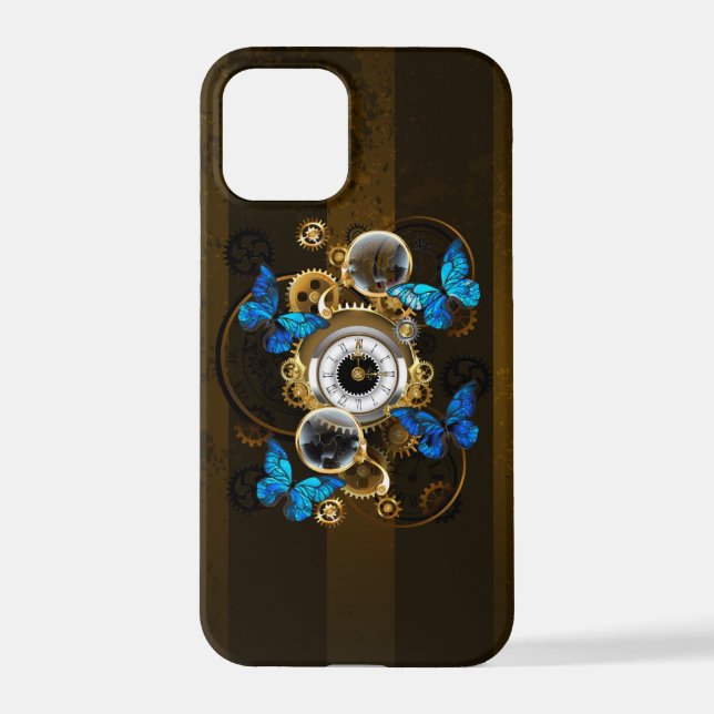 Funda Para iPhone Gases de vapor y mariposas azules (Reverso )