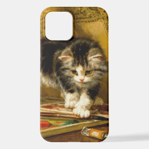 Funda Para iPhone 12 Gatito con pintura y brochas