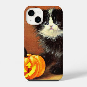 Funda Para iPhone 14 Gatito de Halloween blanco y negro vintage