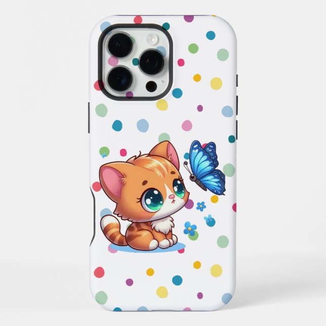 Funda Para iPhone Gatito/gato y mariposa (Reverso )