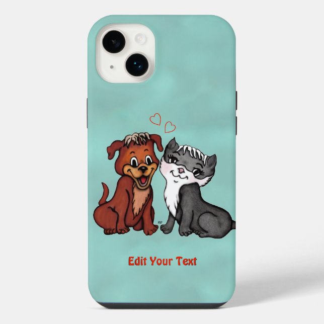 Funda Para iPhone Gatito y Cachorro, Edita tu texto (Reverso)