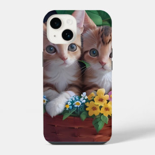 Funda Para iPhone 14 Gatitos adorables y esponjosos en una cesta de flo