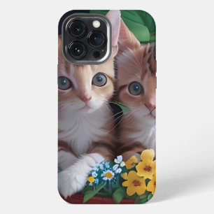 Funda Para iPhone 13 Pro Max Gatitos curiosamente curados en una cesta de flore