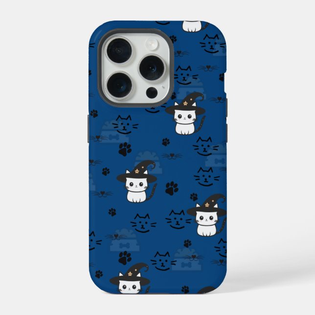 Funda Para iPhone Gatitos y pinturas en el Ceruleño oscuro (Reverso )