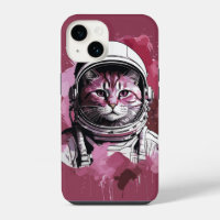 Gato Astronauta Acuarela Roja