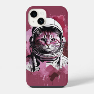 Funda Para iPhone 14 Gato Astronauta Acuarela Roja