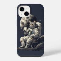 Gato Astronauta Tomando Taza de Café