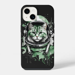 Funda Para iPhone 14 Gato Astronauta Verde Salpicadura