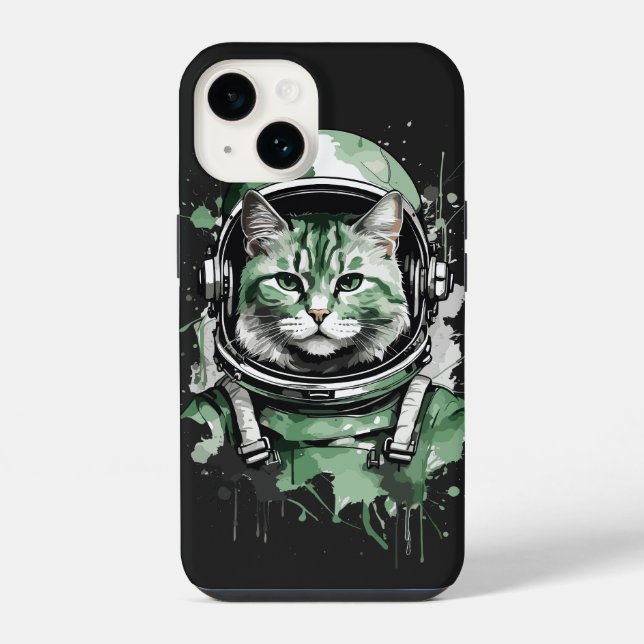 Funda Para iPhone Gato Astronauta Verde Salpicadura (Reverso )
