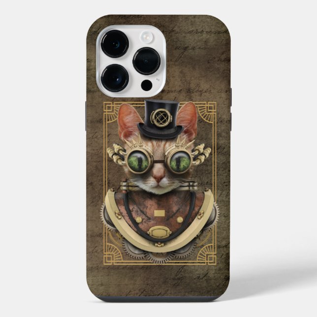 Funda Para iPhone Gato atigrado naranja steampunk genial (Reverso )