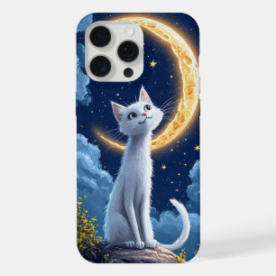 Gato Blanco Caprichoso Admirando una Luna Brillant