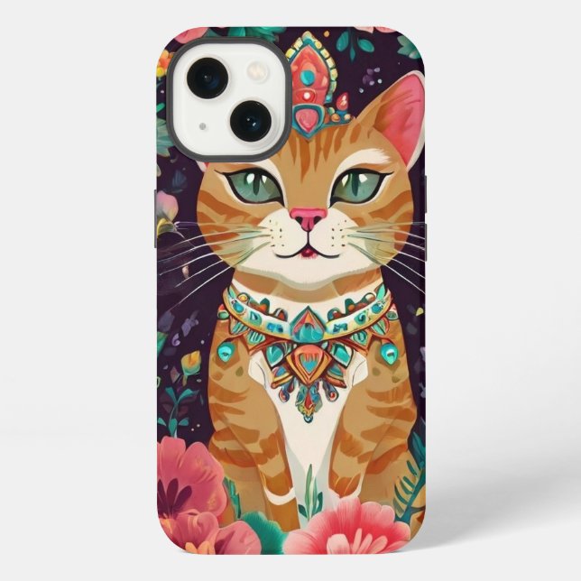 Funda Para iPhone Gato de Bejeweld coronado (Reverso )