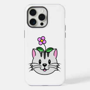Gato de dibujos animados lindo con una flor en la