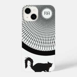 Funda Para iPhone 14 Gato de monograma negro y blanco