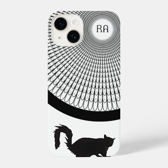 Funda Para iPhone Gato de monograma negro y blanco (Reverso )
