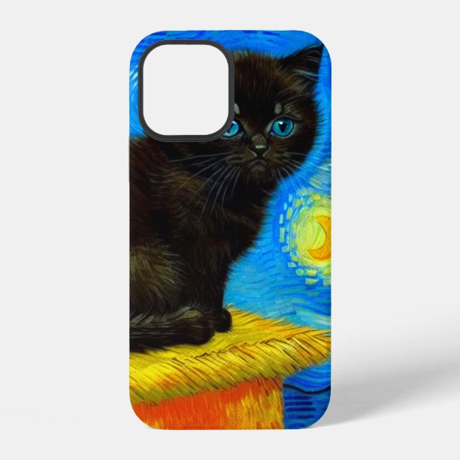Funda Para iPhone Gato de noche estrellada al estilo de Van Gogh (Reverso )