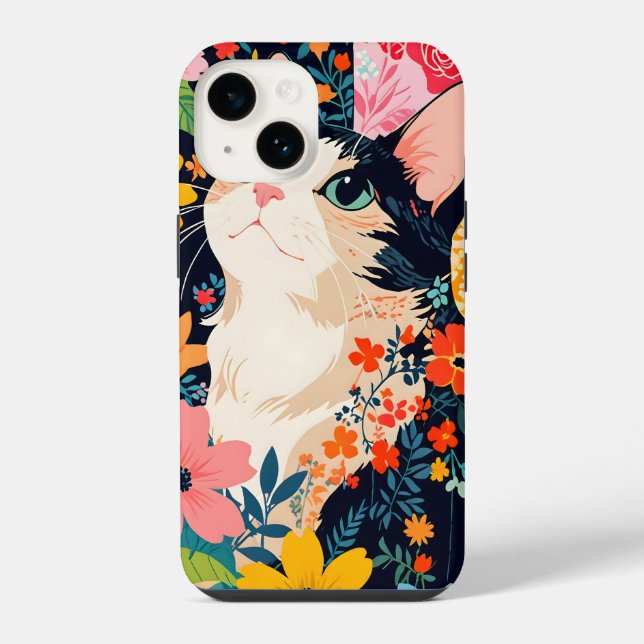 Funda Para iPhone Gato de patchwork floral (Reverso )