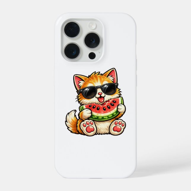 Funda Para iPhone Gato de sandía genial (Reverso )