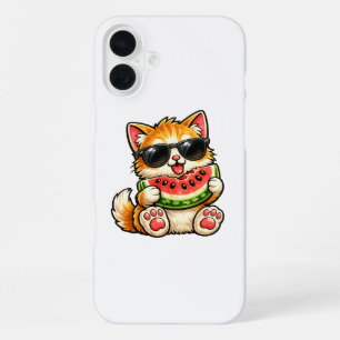 Funda Para iPhone 16 Plus Gato de sandía genial