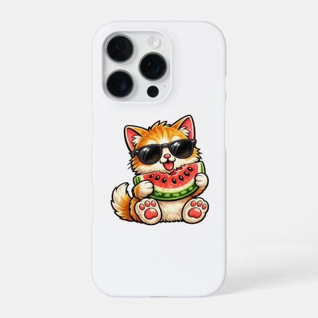 Funda Para iPhone Gato de sandía genial (Reverso)
