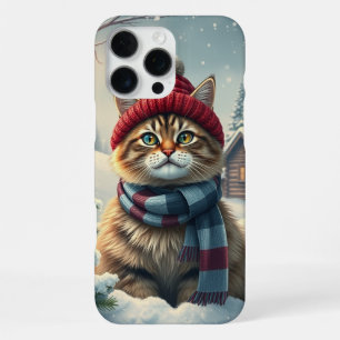 Funda Para iPhone 16 Pro Max Gato de Tabby con atuendo y Gorra de invierno prec