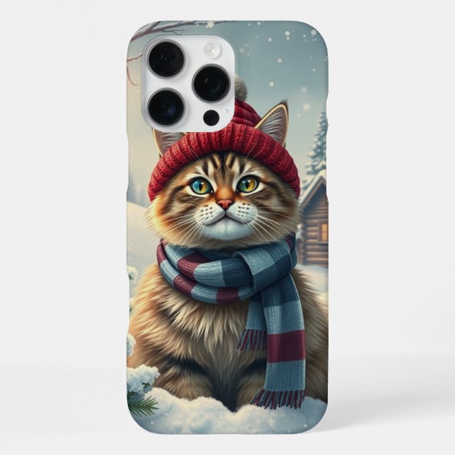 Funda Para iPhone Gato de Tabby con atuendo y Gorra de invierno prec (Reverso )