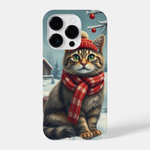 Funda Para iPhone 14 Pro Gato de Tabby con atuendo y Gorra de invierno prec