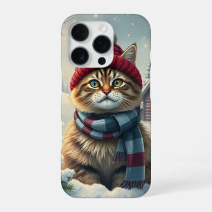Funda Para iPhone 16 Pro Gato de Tabby con atuendo y Gorra de invierno prec