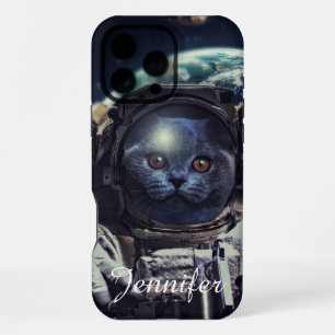 Funda Para iPhone 16 Pro Max Gato doméstico pelicorto astronauta divertido en e