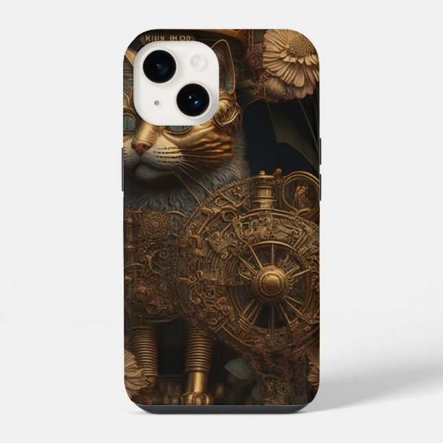 Funda Para iPhone Gato dorado gótico steampunk (Reverso )